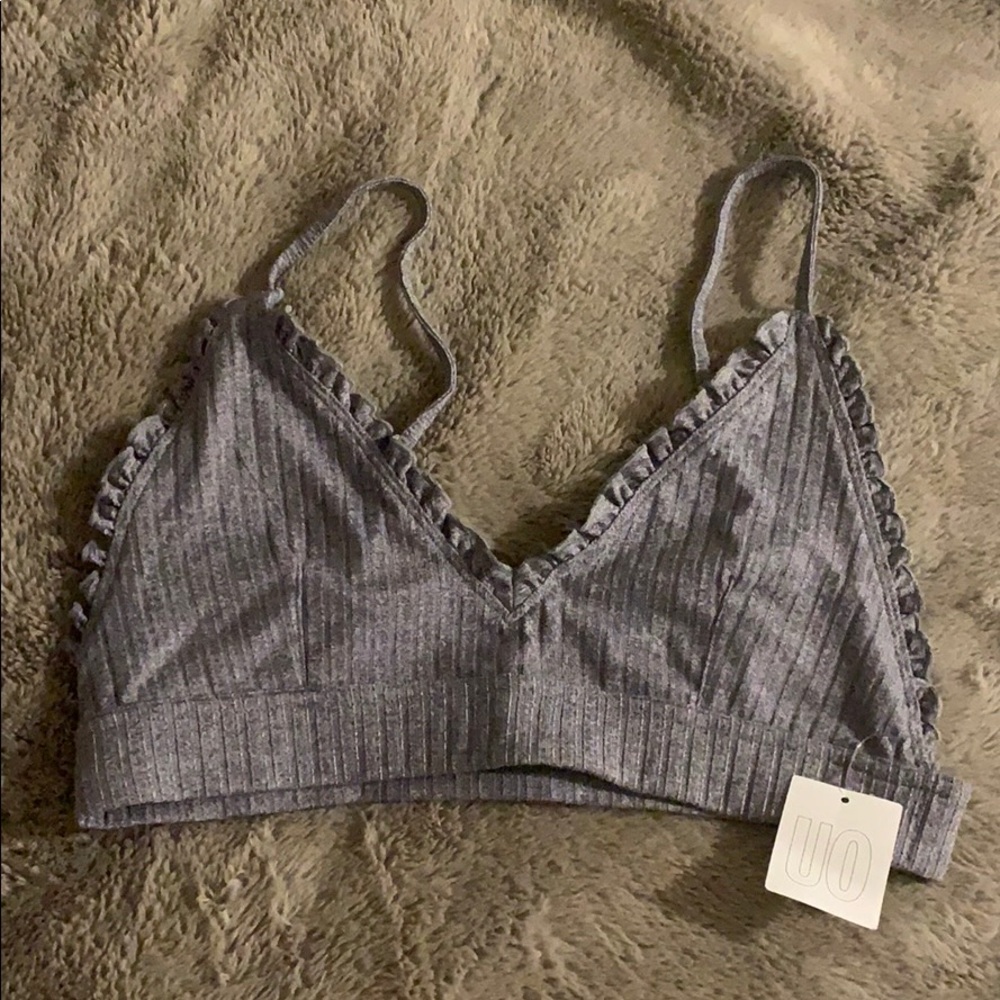 Out from under trendy ribbed Bralette